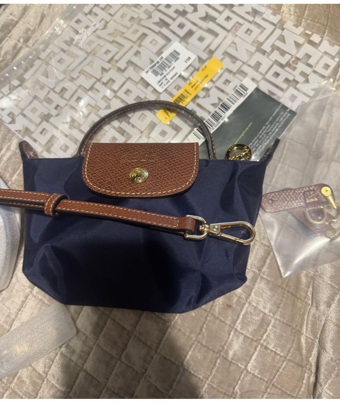 LONGCHAMP Темно-синяя тканевая сумка с короткими ручками, фото 2