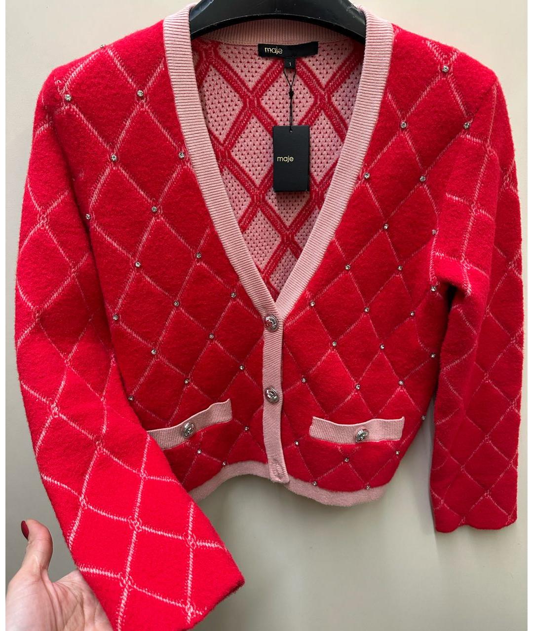 MAJE Красный вискозный кардиган, фото 5
