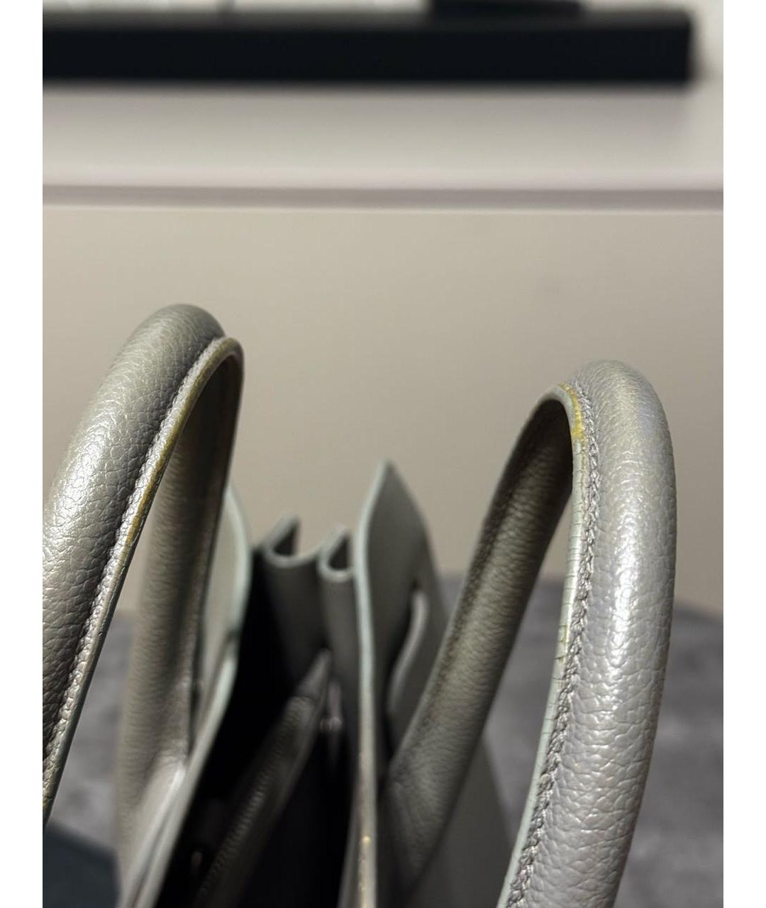 SAINT LAURENT Серая кожаная сумка с короткими ручками, фото 6