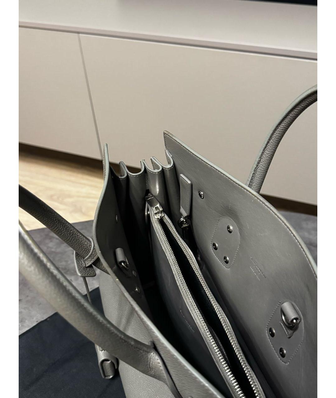 SAINT LAURENT Серая кожаная сумка с короткими ручками, фото 4