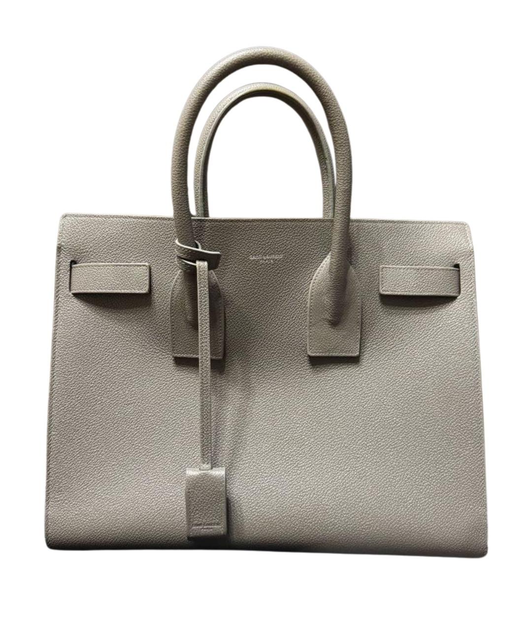 SAINT LAURENT Серая кожаная сумка с короткими ручками, фото 1