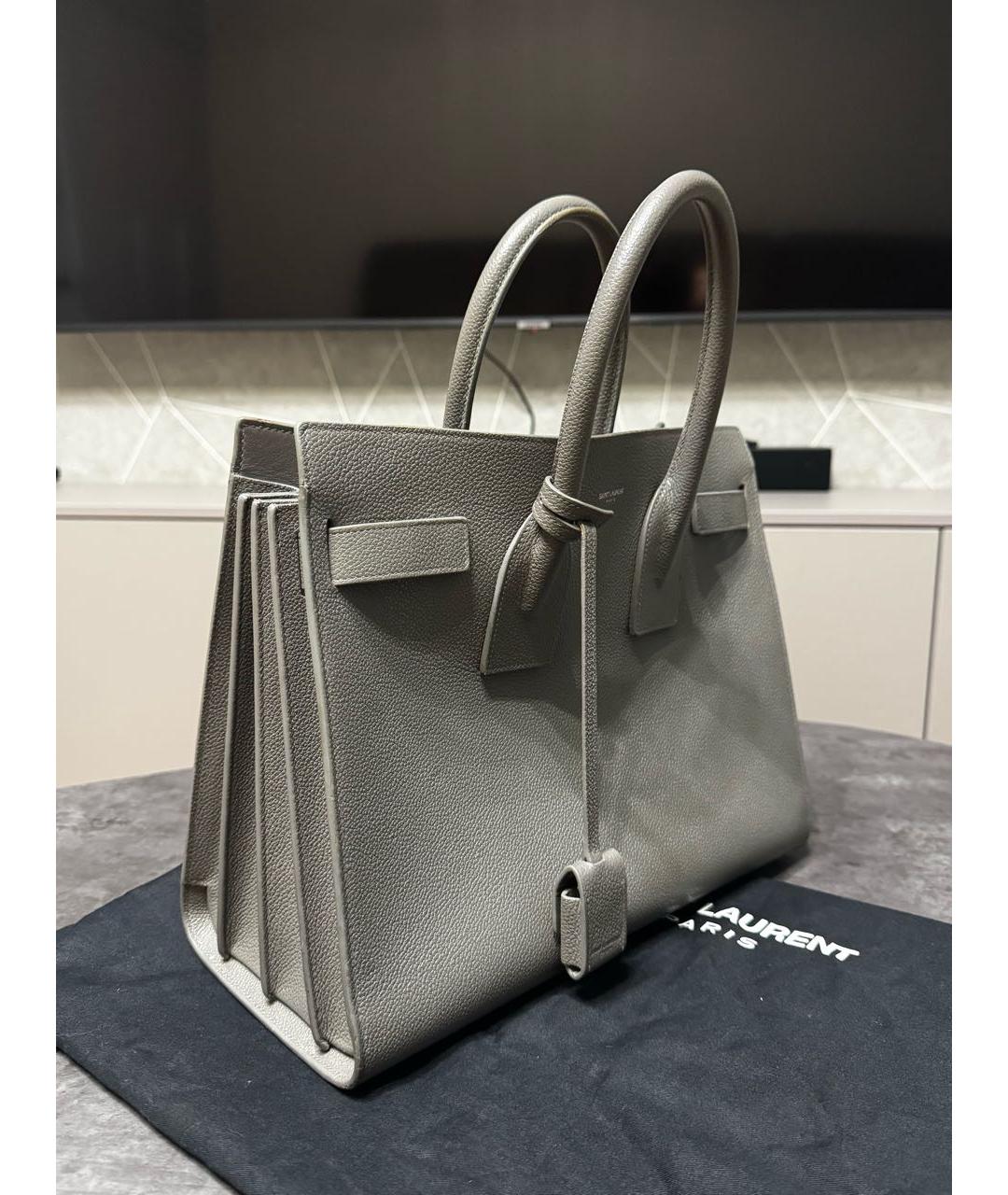 SAINT LAURENT Серая кожаная сумка с короткими ручками, фото 2