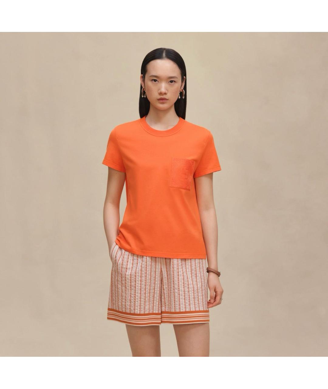 HERMES Оранжевая хлопковая футболка, фото 4