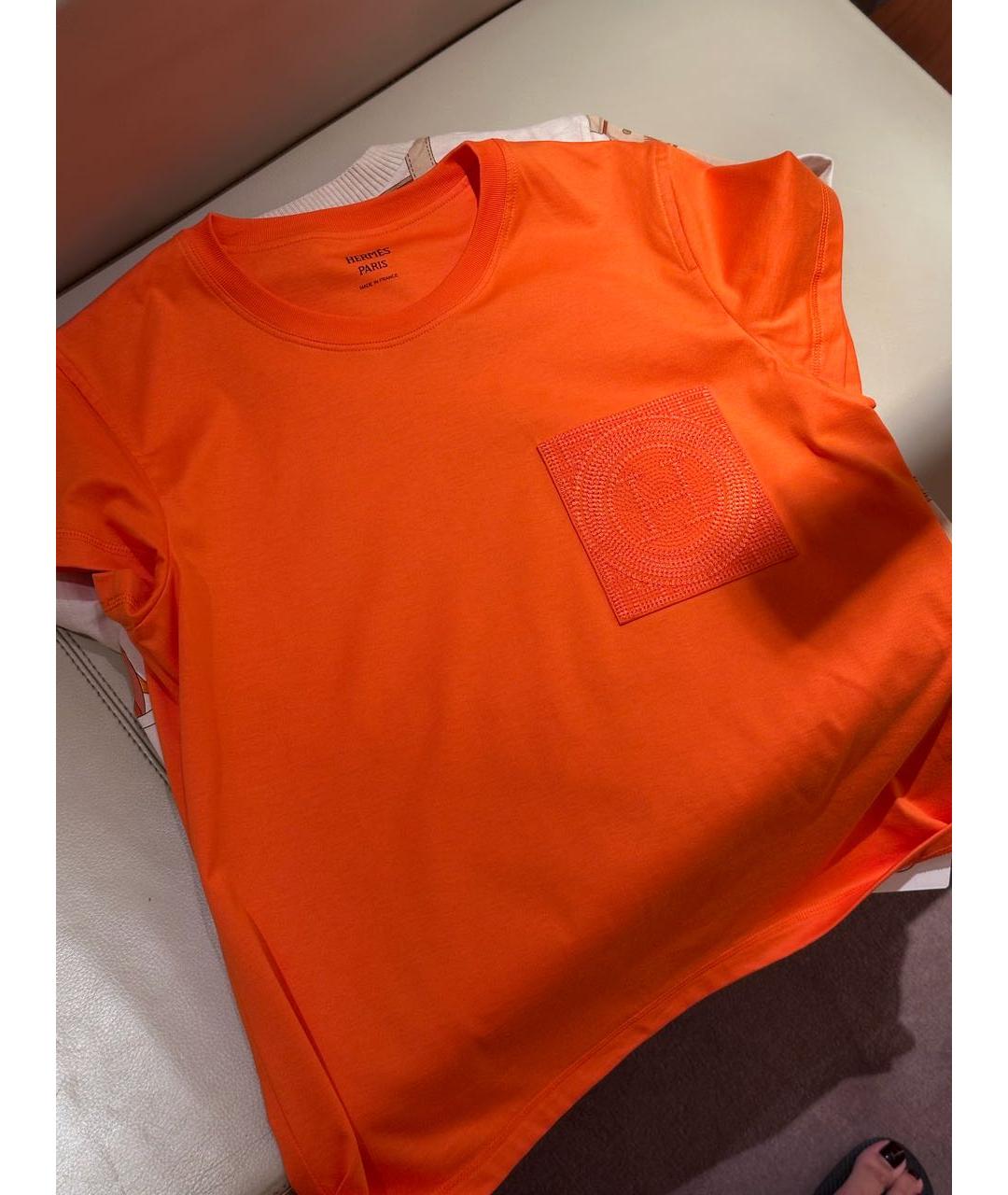 HERMES Оранжевая хлопковая футболка, фото 2