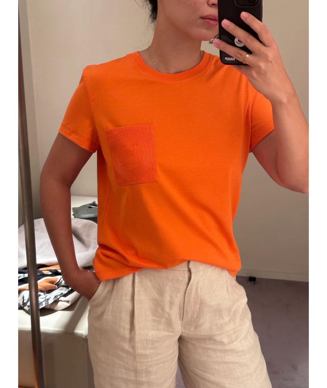 HERMES Оранжевая хлопковая футболка, фото 3