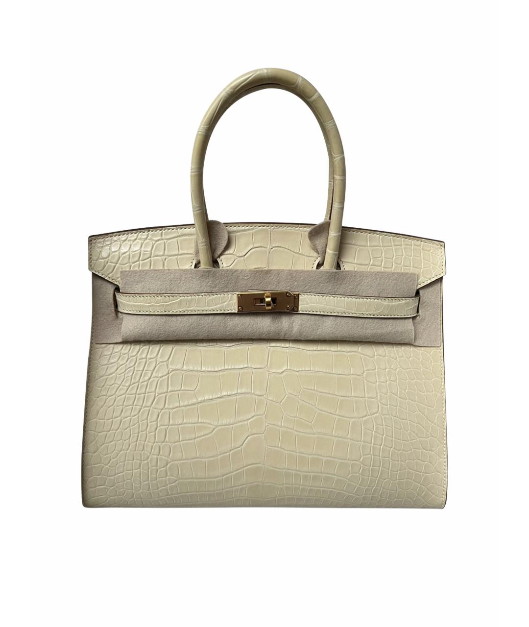 HERMES Бежевая сумка с короткими ручками из экзотической кожи, фото 1