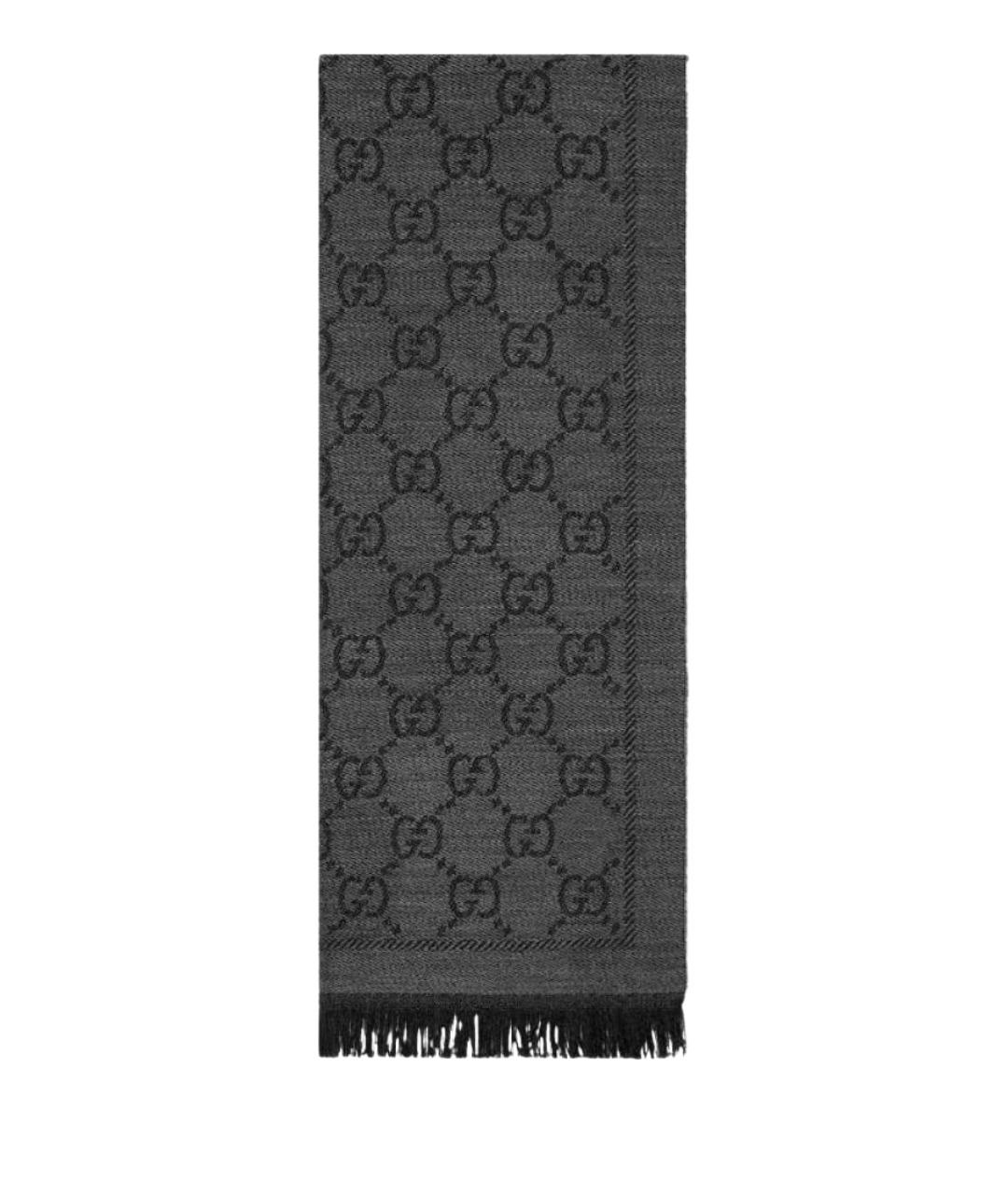 GUCCI Антрацитовый шерстяной шарф, фото 1