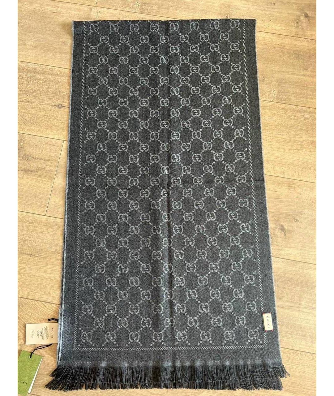 GUCCI Антрацитовый шерстяной шарф, фото 3