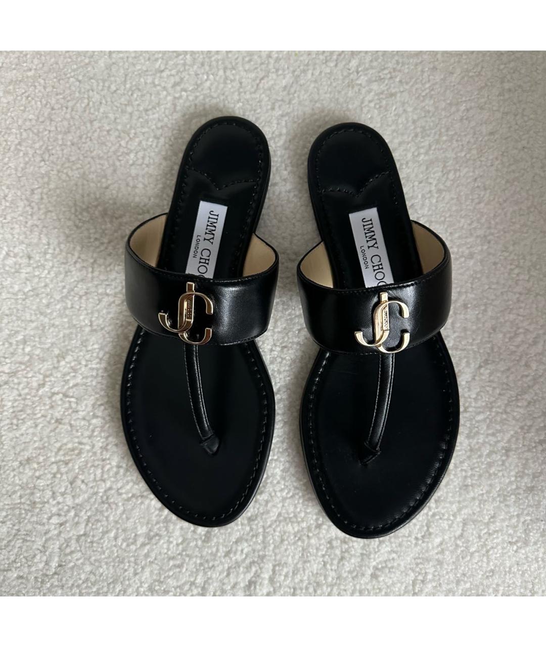 JIMMY CHOO Черные кожаные шлепанцы, фото 2