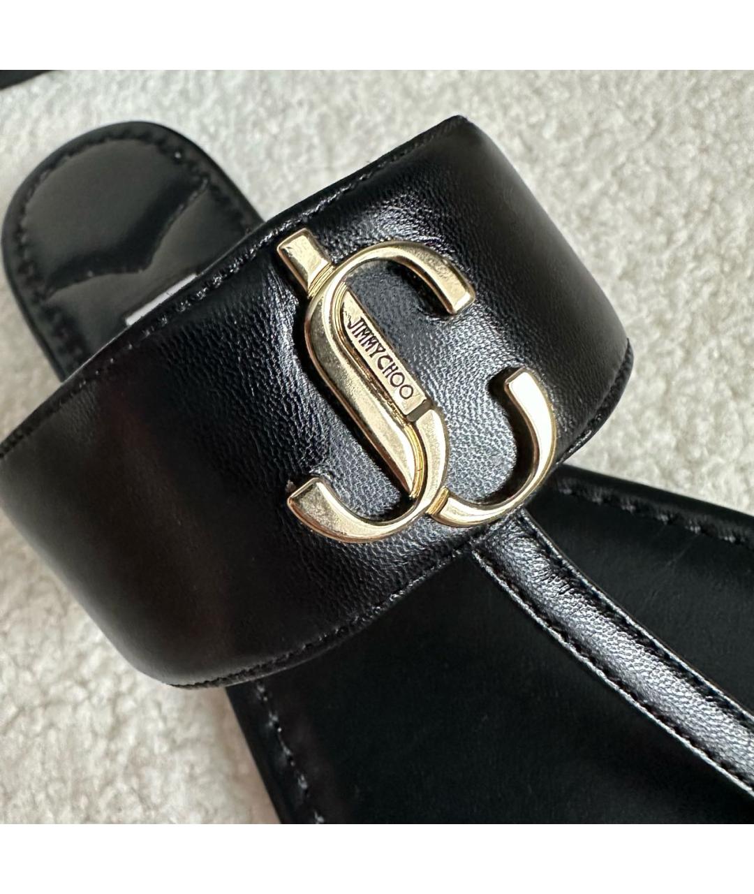 JIMMY CHOO Черные кожаные шлепанцы, фото 6