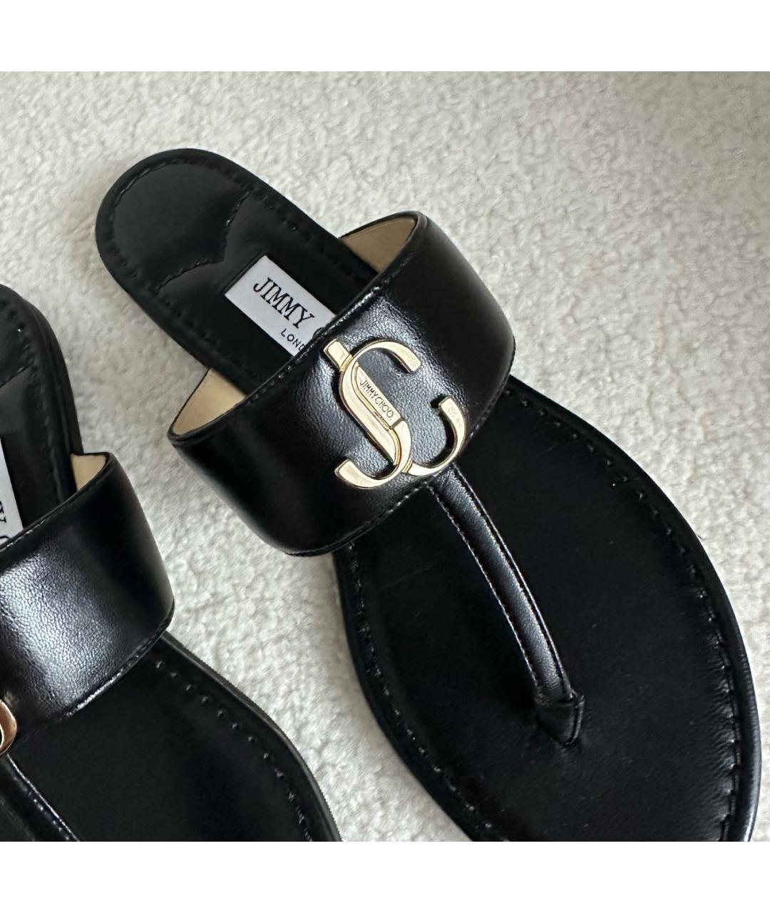 JIMMY CHOO Черные кожаные шлепанцы, фото 5
