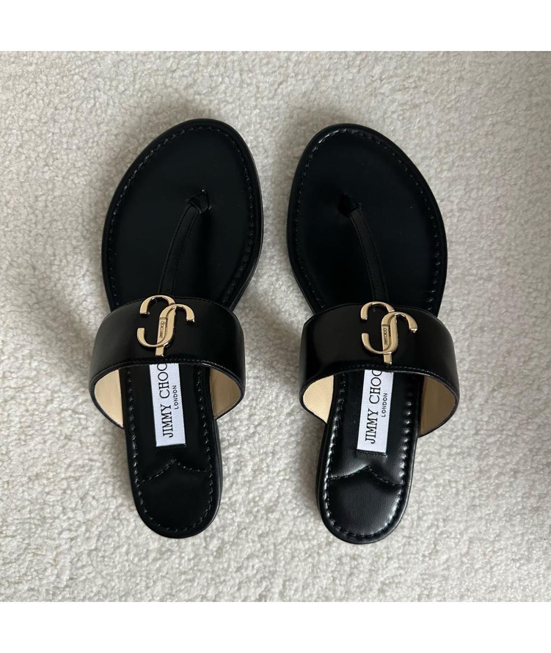 JIMMY CHOO Черные кожаные шлепанцы, фото 3
