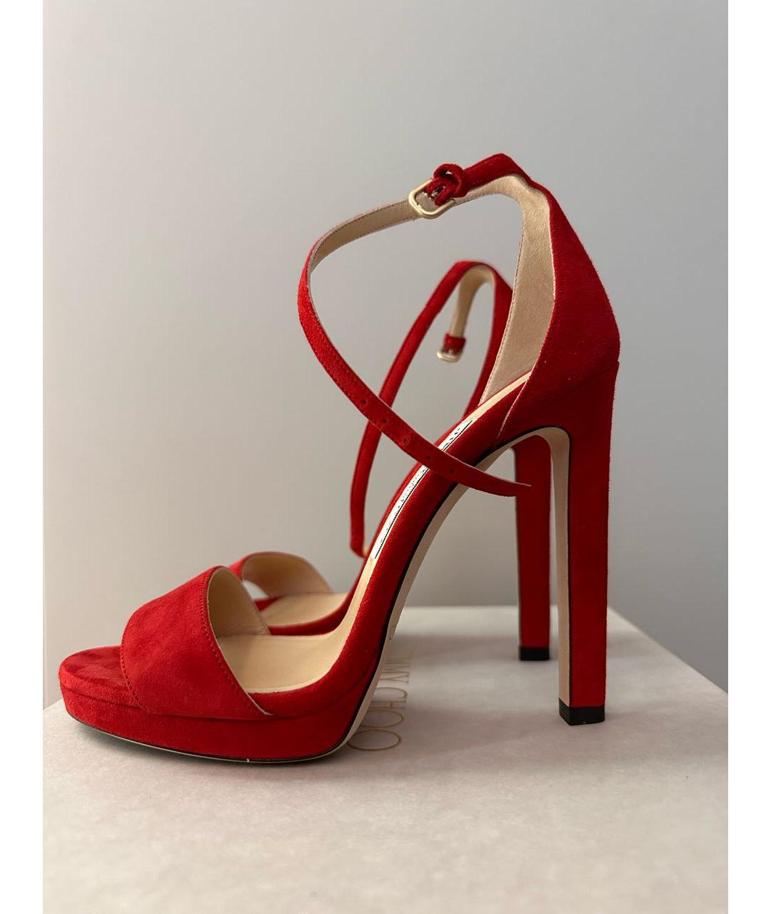 JIMMY CHOO Красные замшевые босоножки, фото 5