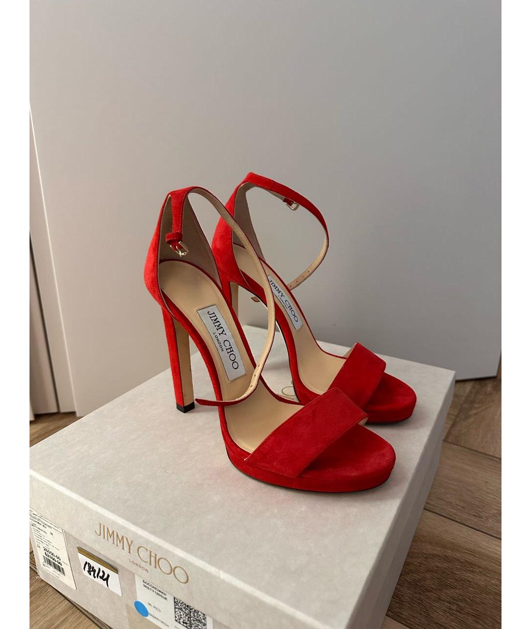 JIMMY CHOO Красные замшевые босоножки, фото 6