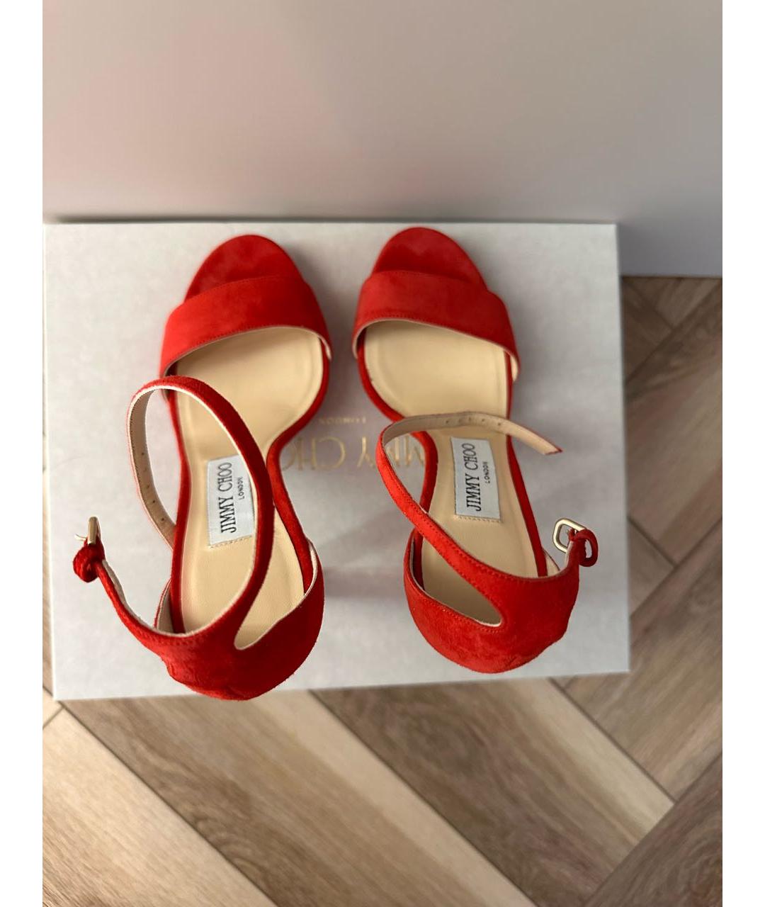 JIMMY CHOO Красные замшевые босоножки, фото 3