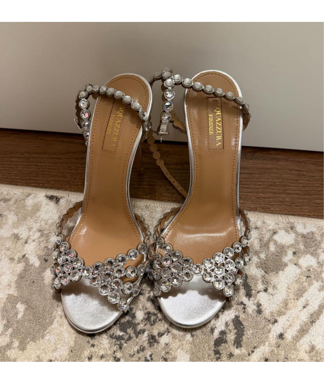 AQUAZZURA Серебряные кожаные босоножки, фото 2