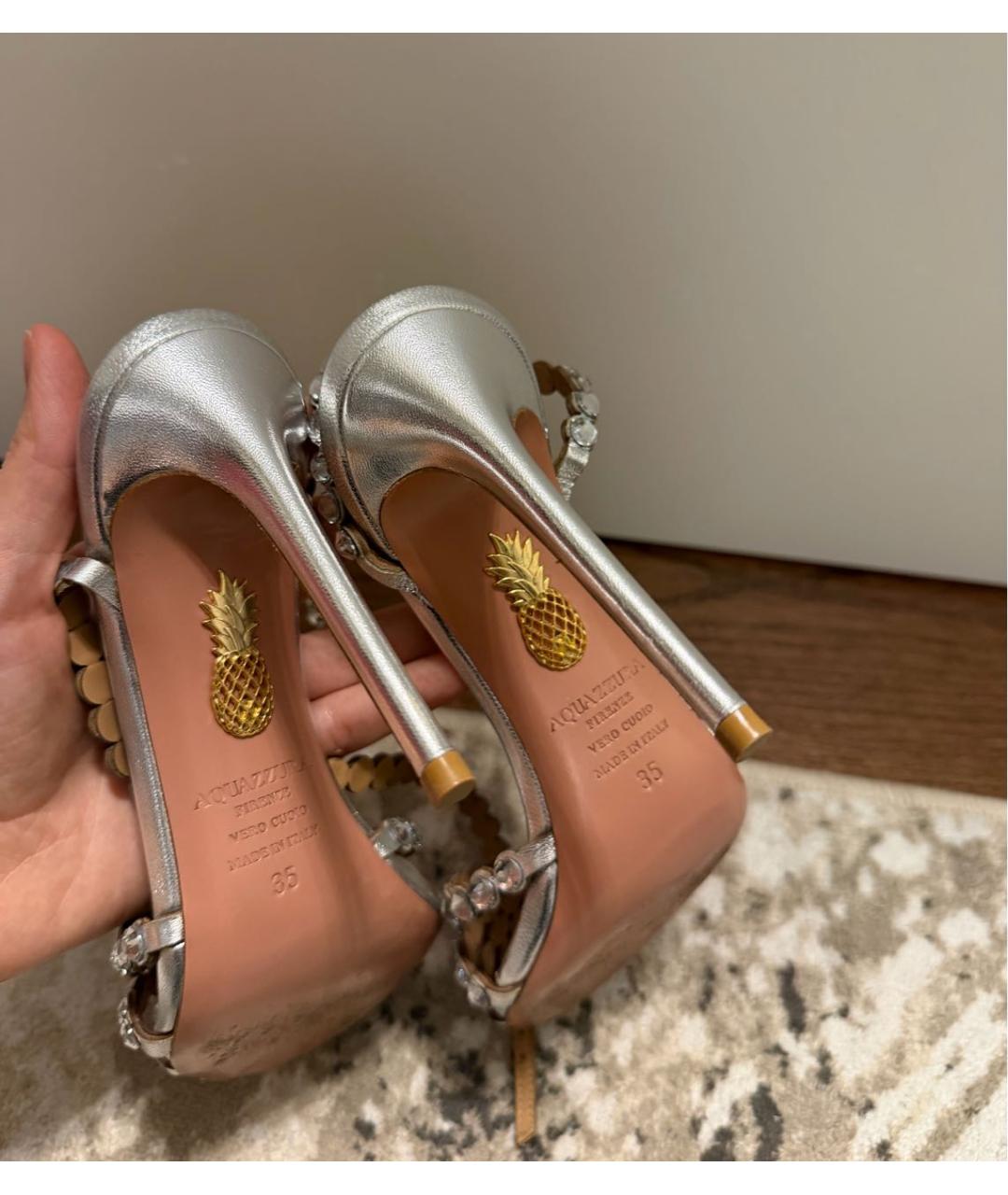 AQUAZZURA Серебряные кожаные босоножки, фото 4