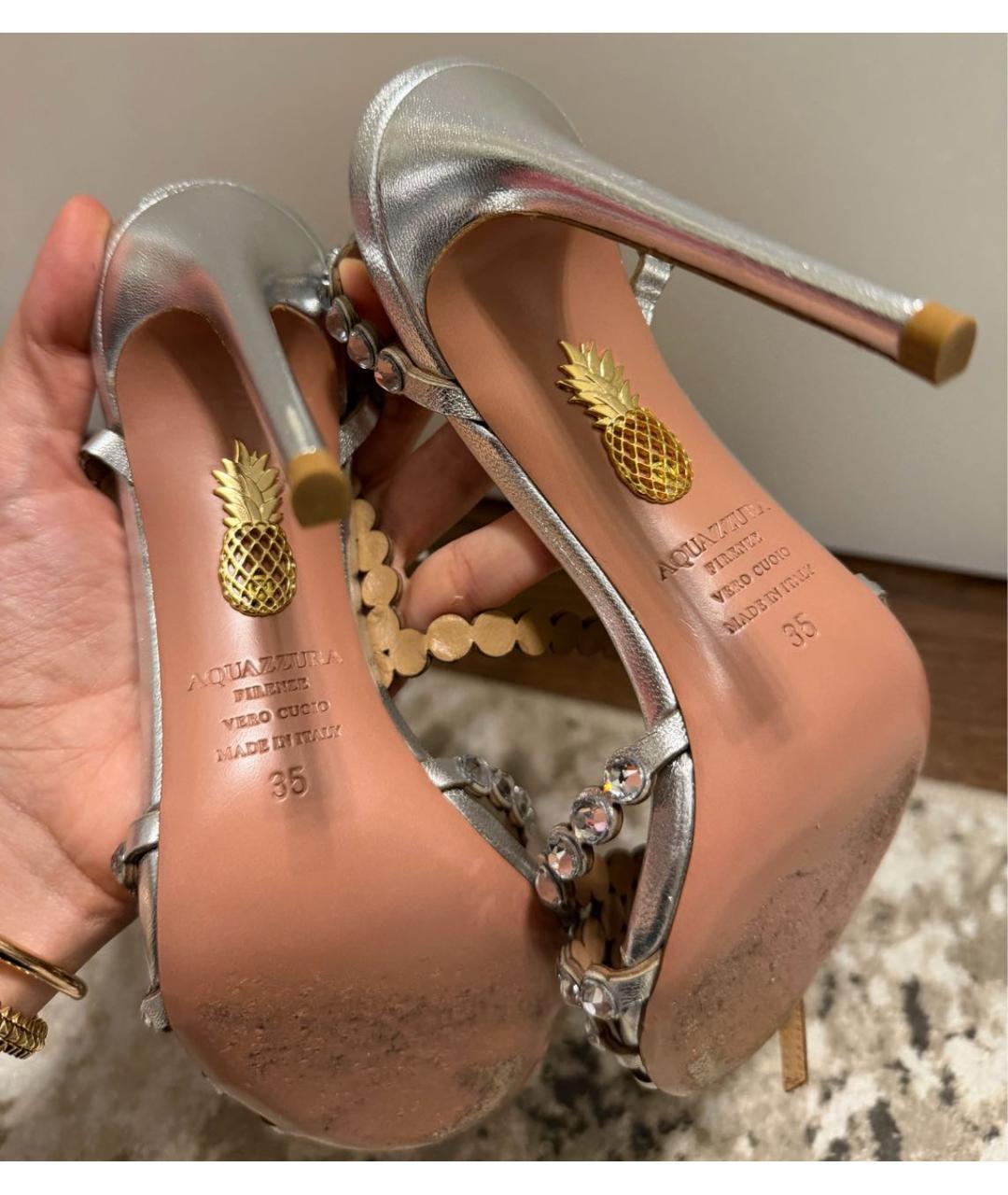 AQUAZZURA Серебряные кожаные босоножки, фото 5
