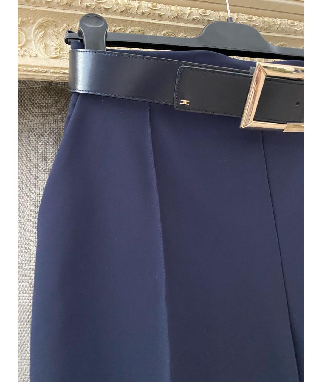ELISABETTA FRANCHI Темно-синие полиэстеровые брюки узкие, фото 3
