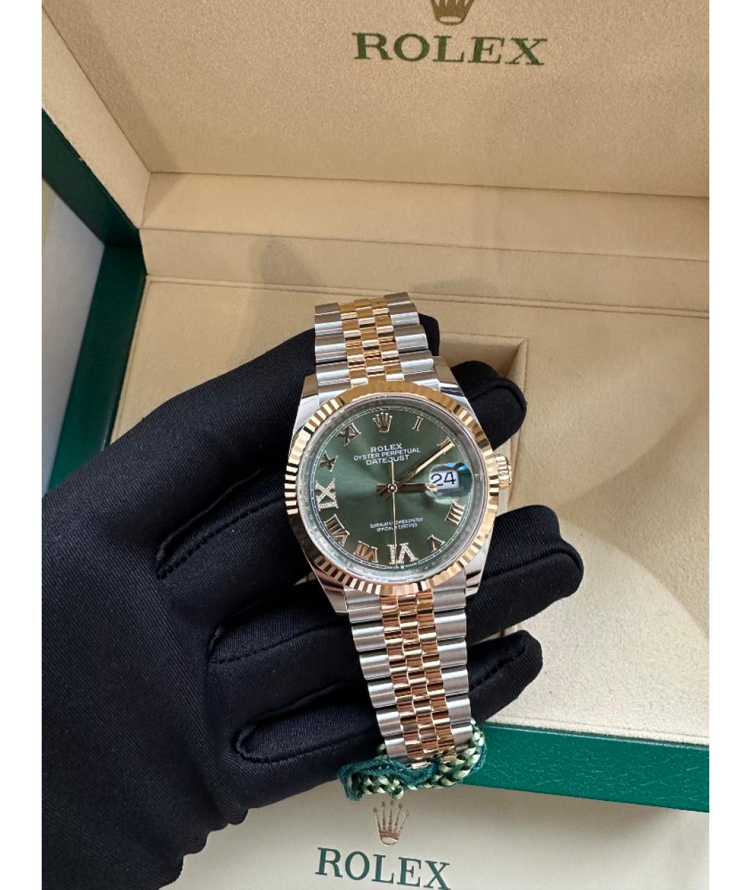 ROLEX Зеленые часы из желтого золота, фото 3