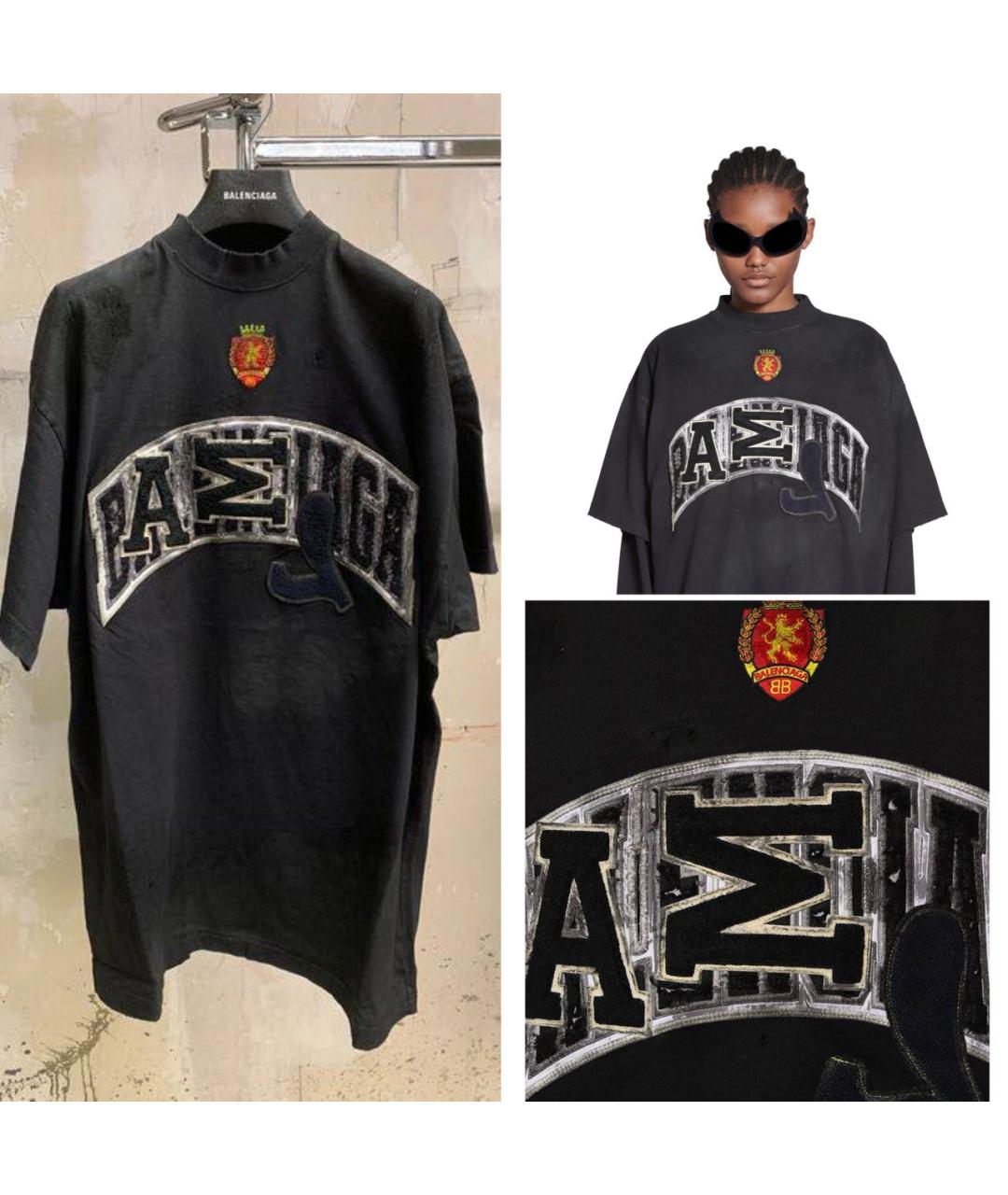 BALENCIAGA Черная хлопковая футболка, фото 2