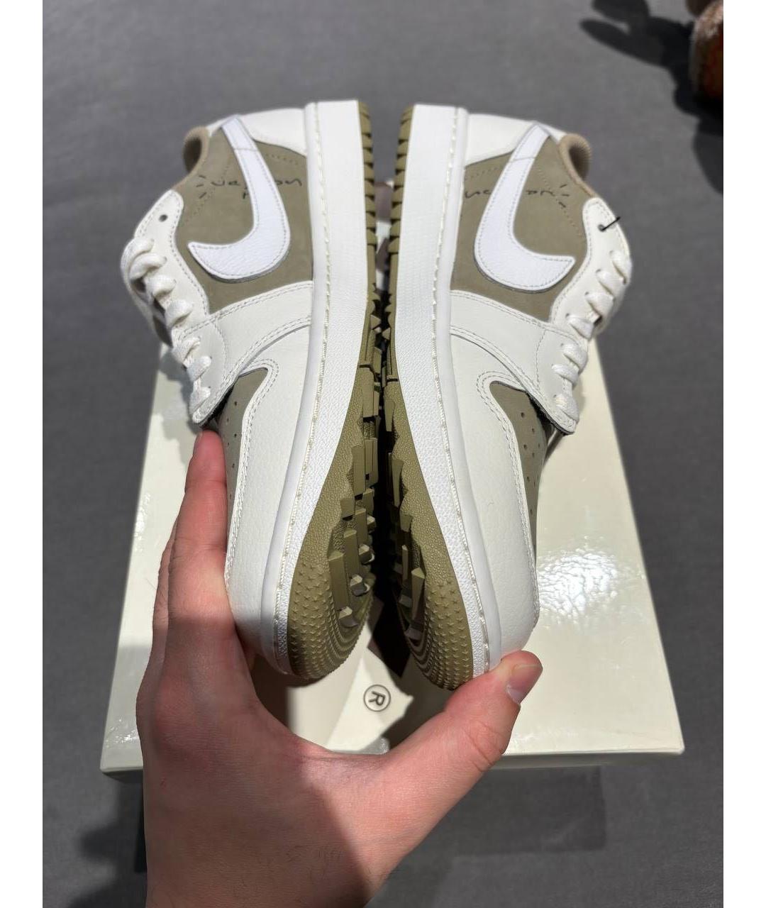 JORDAN Хаки кожаные низкие кроссовки / кеды, фото 3