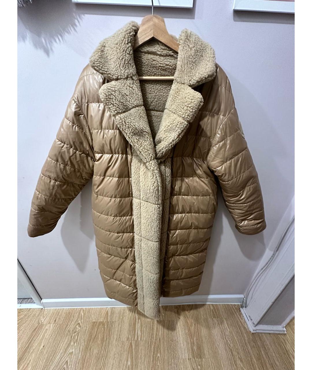 MONCLER Бежевый полиэстеровый пуховик, фото 8