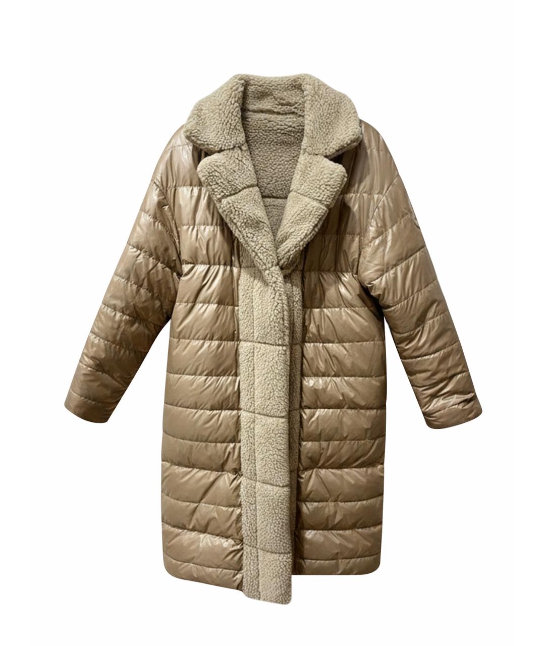 MONCLER Бежевый полиэстеровый пуховик, фото 1