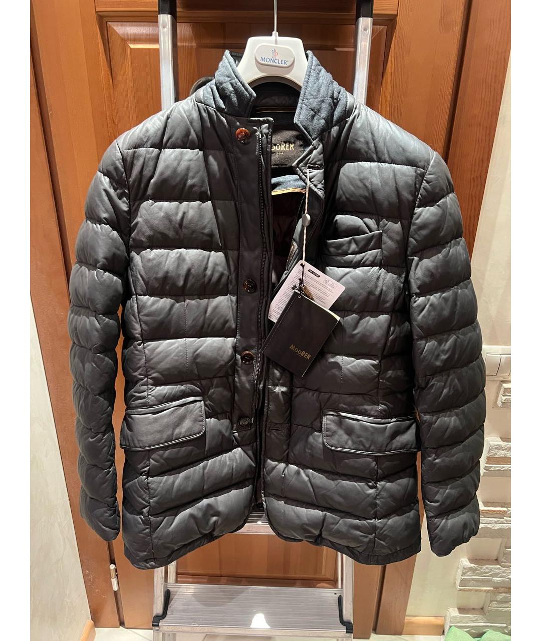 MOORER Антрацитовый кожаный пуховик, фото 4