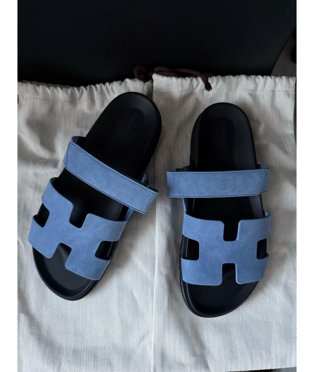HERMES Голубые замшевые шлепанцы, фото 2