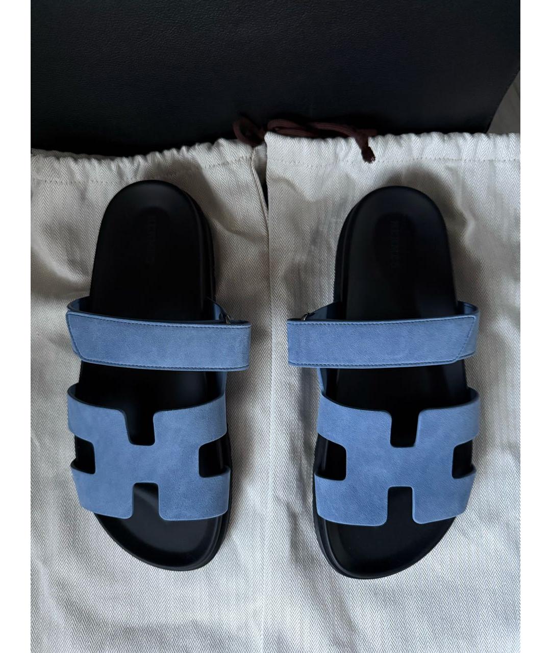 HERMES Голубые замшевые шлепанцы, фото 3