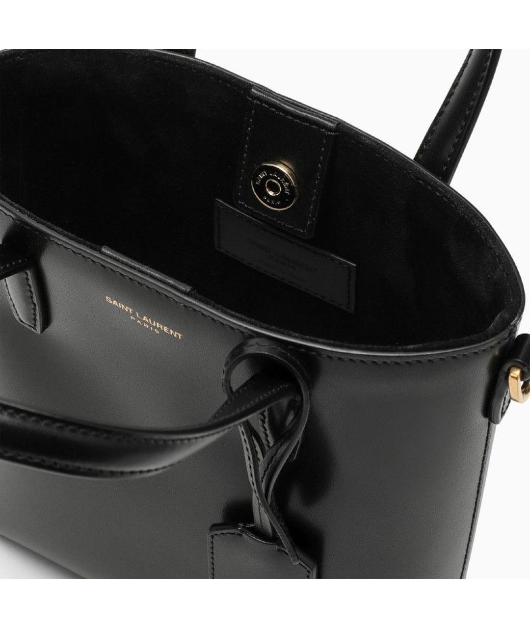 SAINT LAURENT Черная кожаная сумка тоут, фото 4