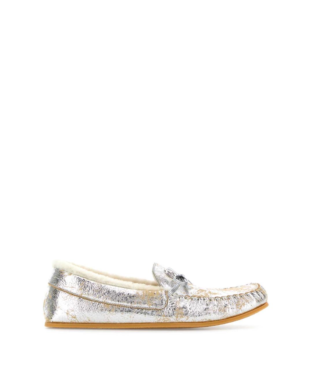 GUCCI Серебряные кожаные лоферы, фото 1