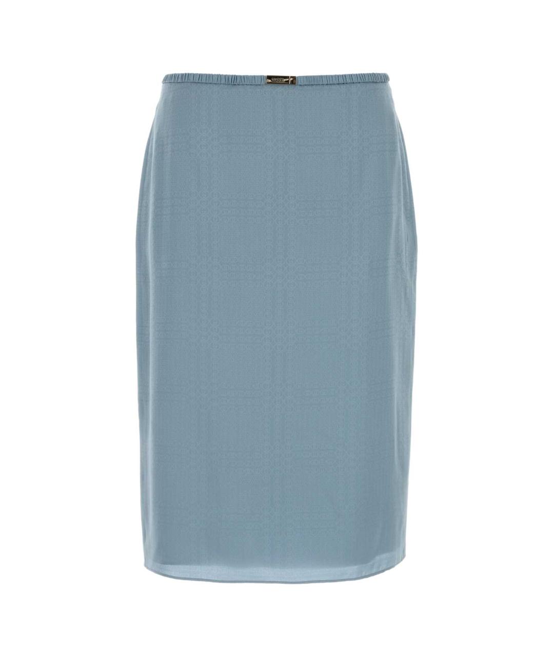 GUCCI Голубая шелковая юбка миди, фото 1