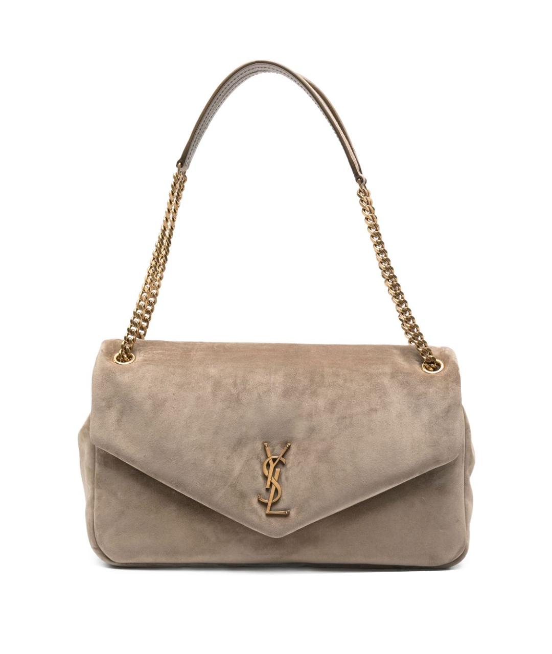 SAINT LAURENT Бежевая замшевая сумка через плечо, фото 5