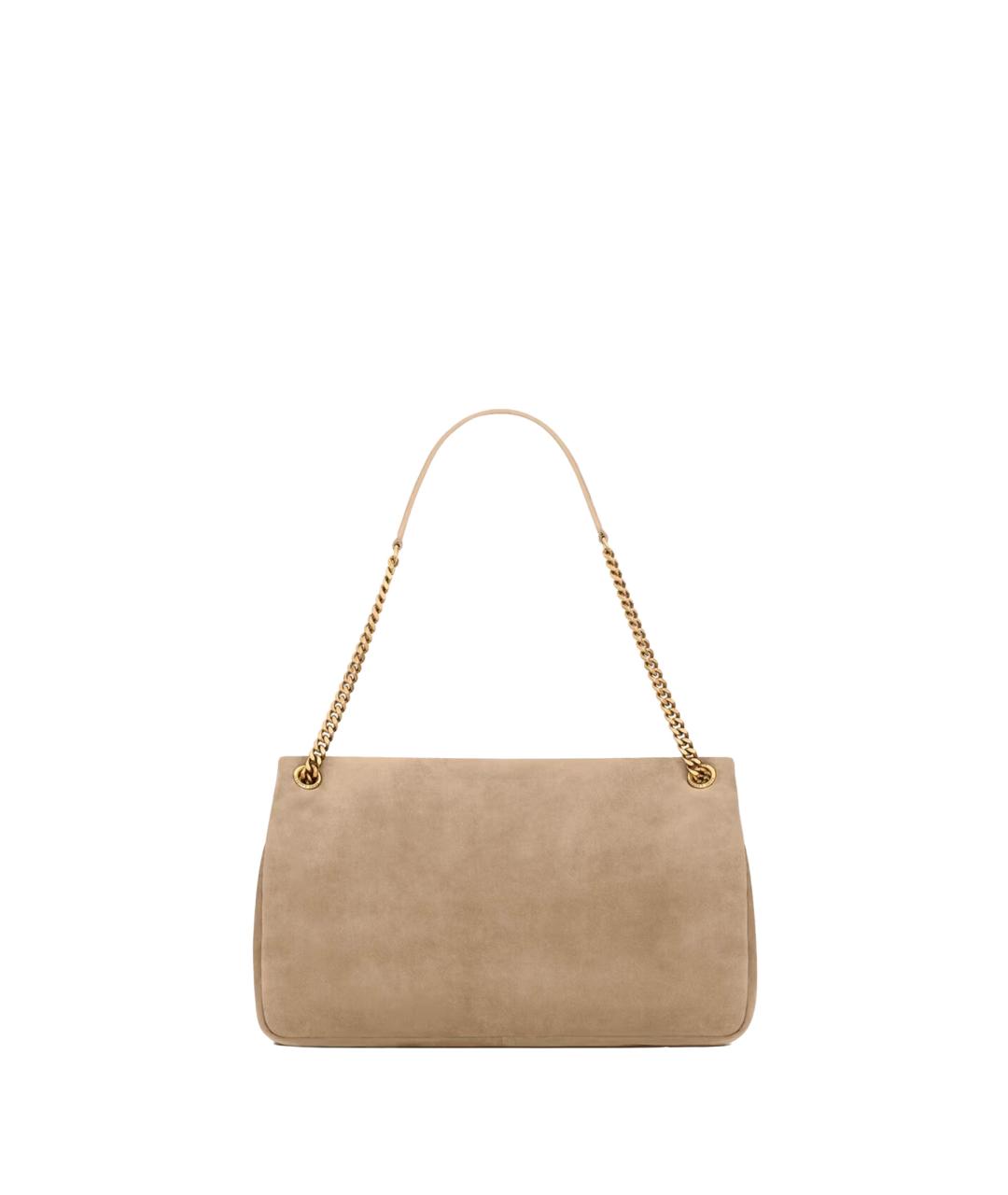SAINT LAURENT Бежевая замшевая сумка через плечо, фото 3