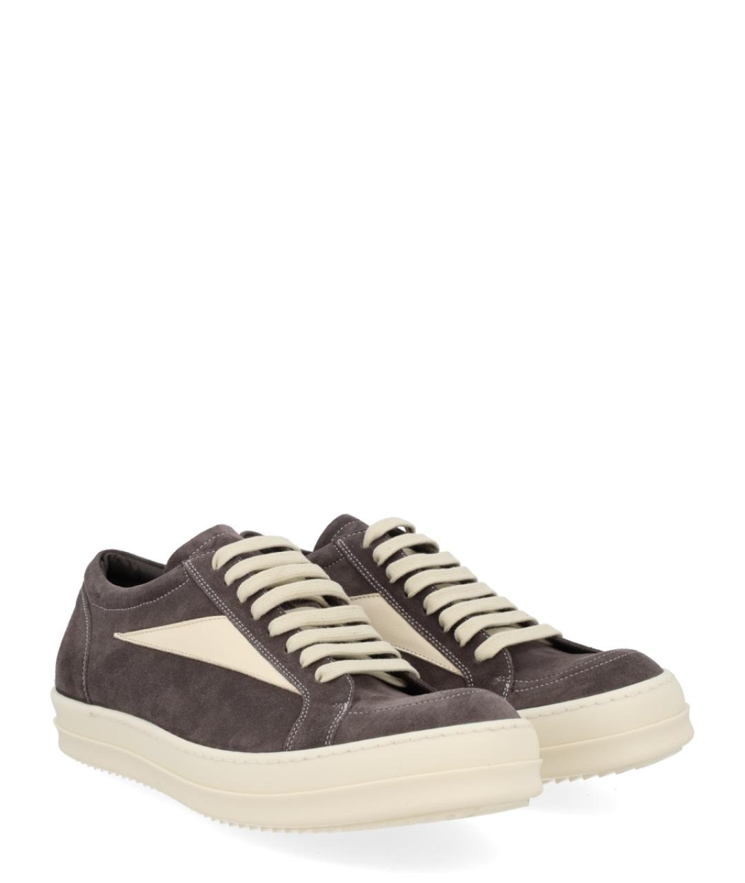 RICK OWENS Серые кожаные низкие кроссовки / кеды, фото 2