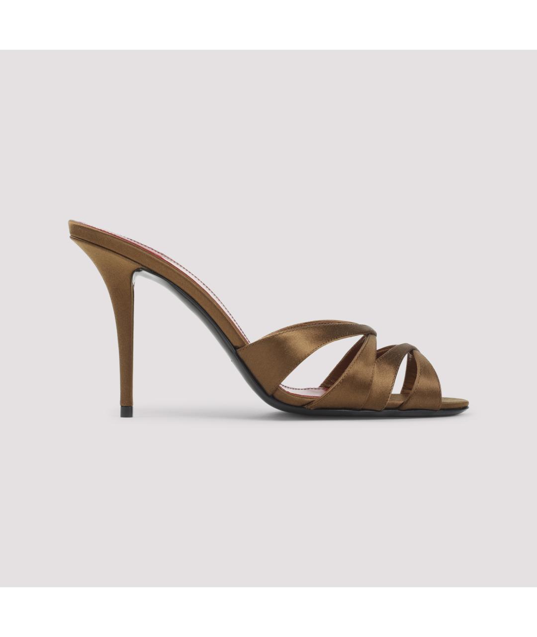 SAINT LAURENT Коричневые текстильные мюли, фото 3