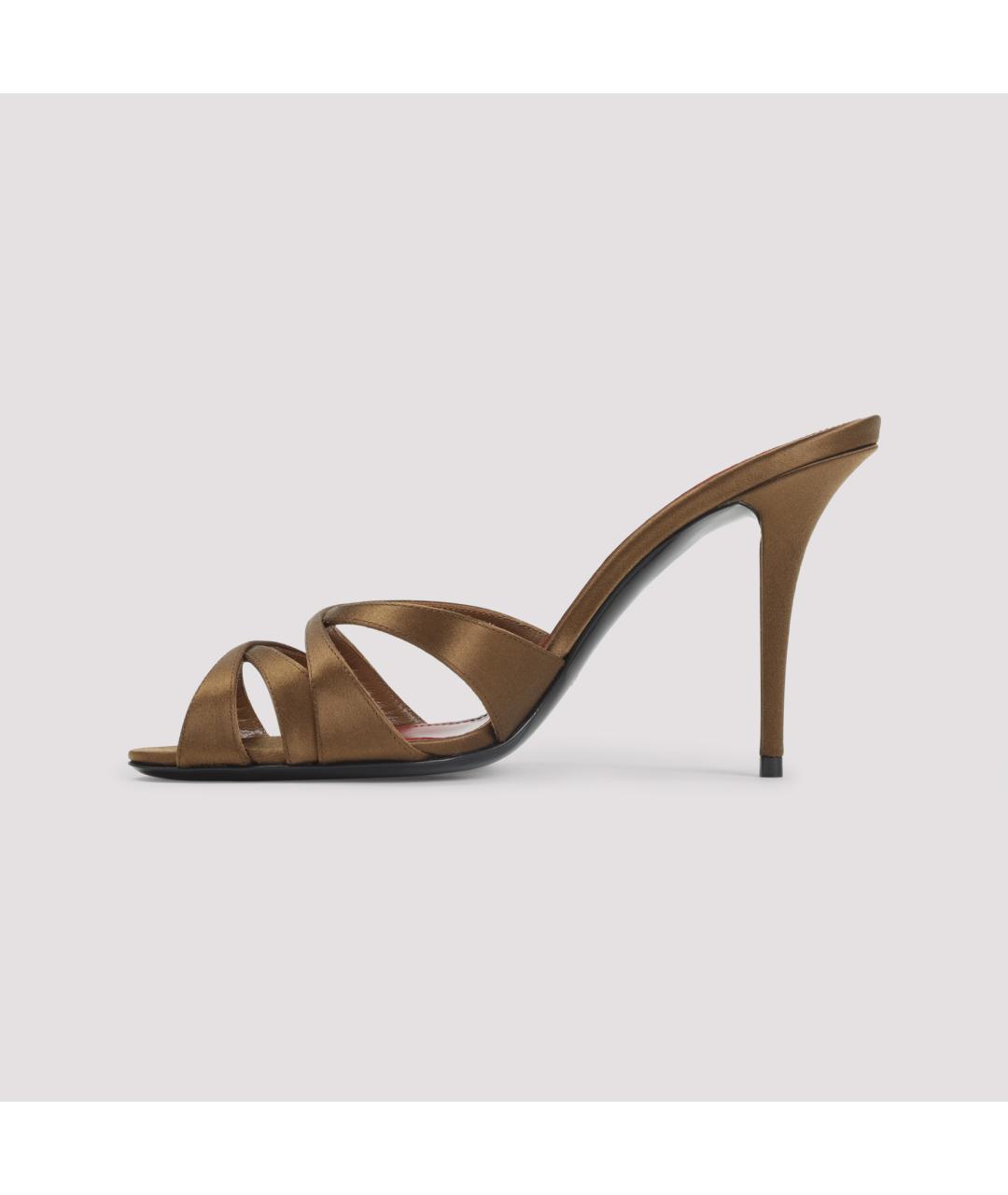 SAINT LAURENT Коричневые текстильные мюли, фото 5