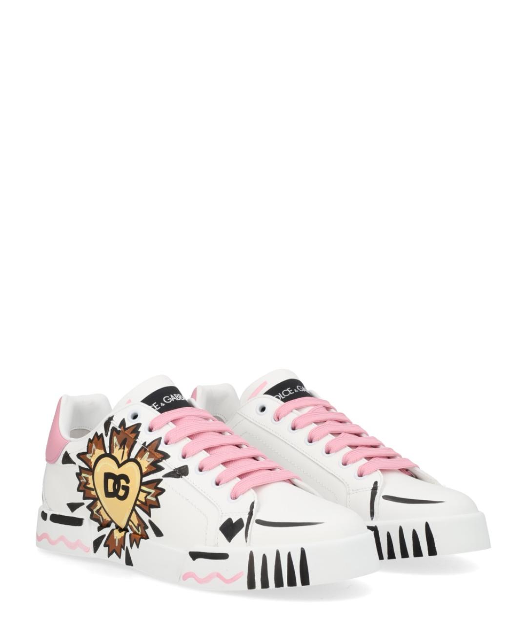 DOLCE&GABBANA Розовые кожаные кеды, фото 2