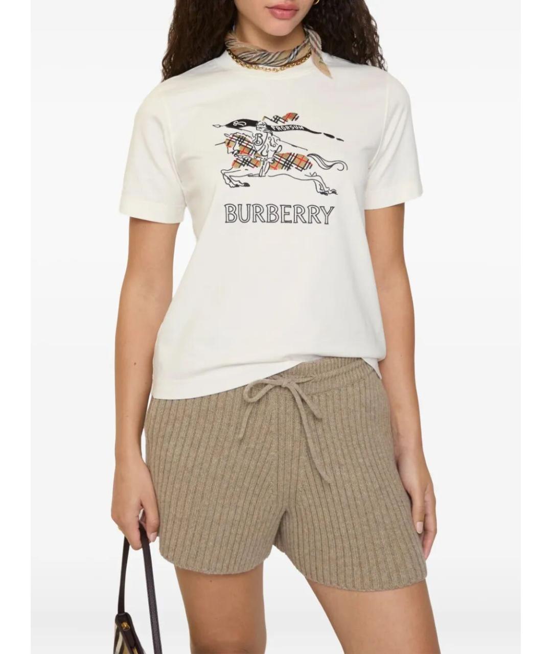 BURBERRY Белая хлопковая футболка, фото 3