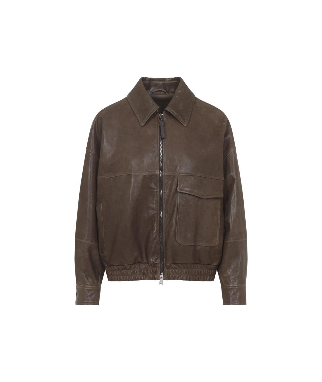 BRUNELLO CUCINELLI Коричневая кожаная куртка, фото 2