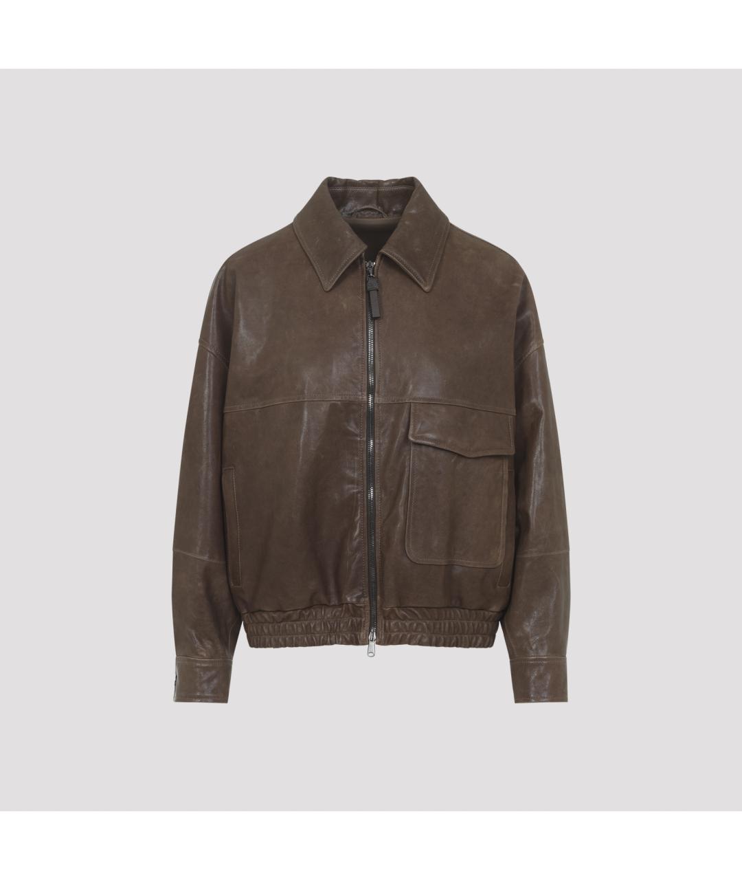 BRUNELLO CUCINELLI Коричневая кожаная куртка, фото 3