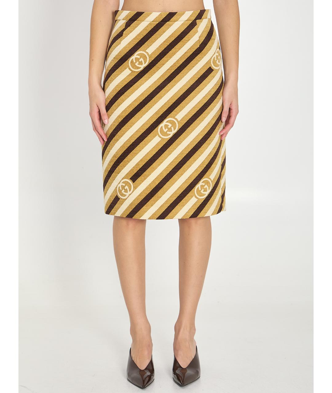 GUCCI Коричневая вискозная юбка миди, фото 4