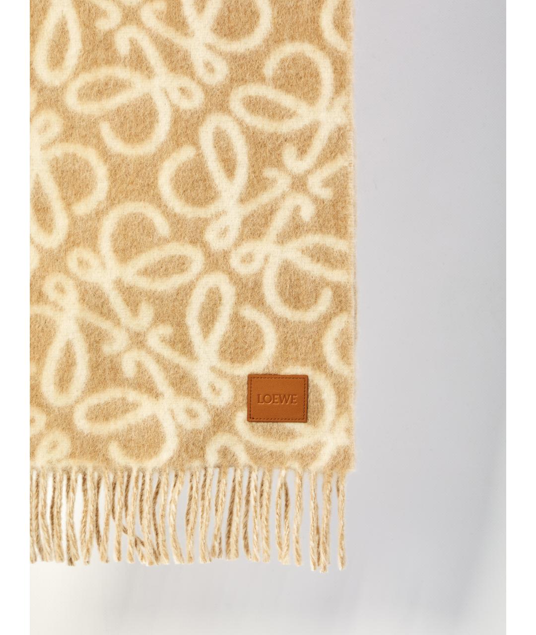 LOEWE Бежевый шерстяной шарф, фото 2