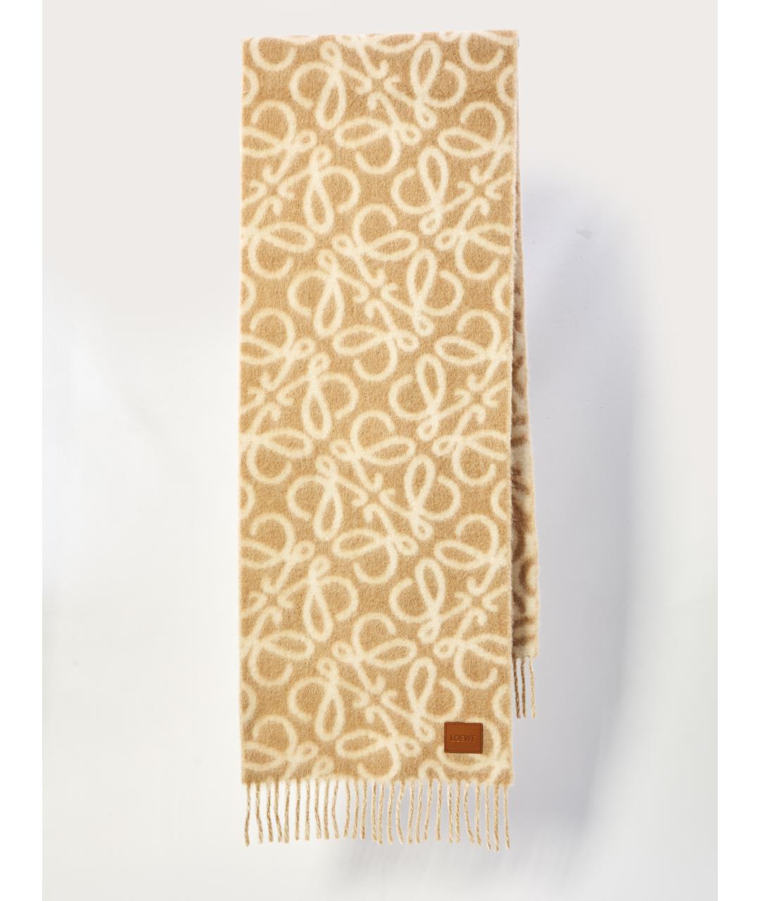 LOEWE Бежевый шерстяной шарф, фото 3