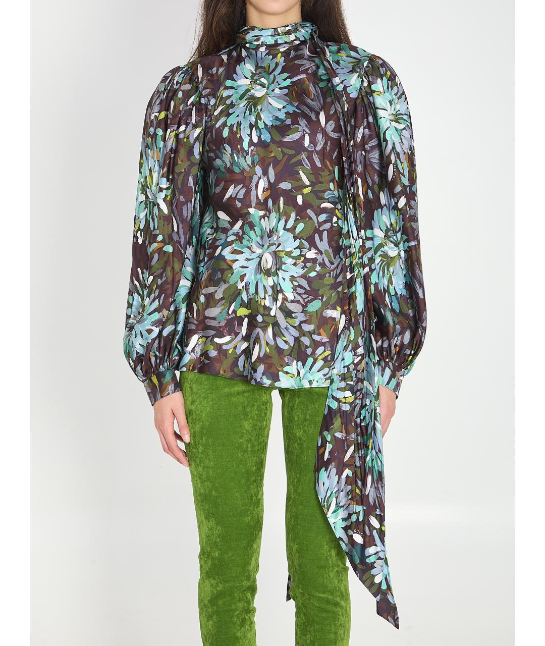 GUCCI Коричневая шелковая рубашка, фото 4