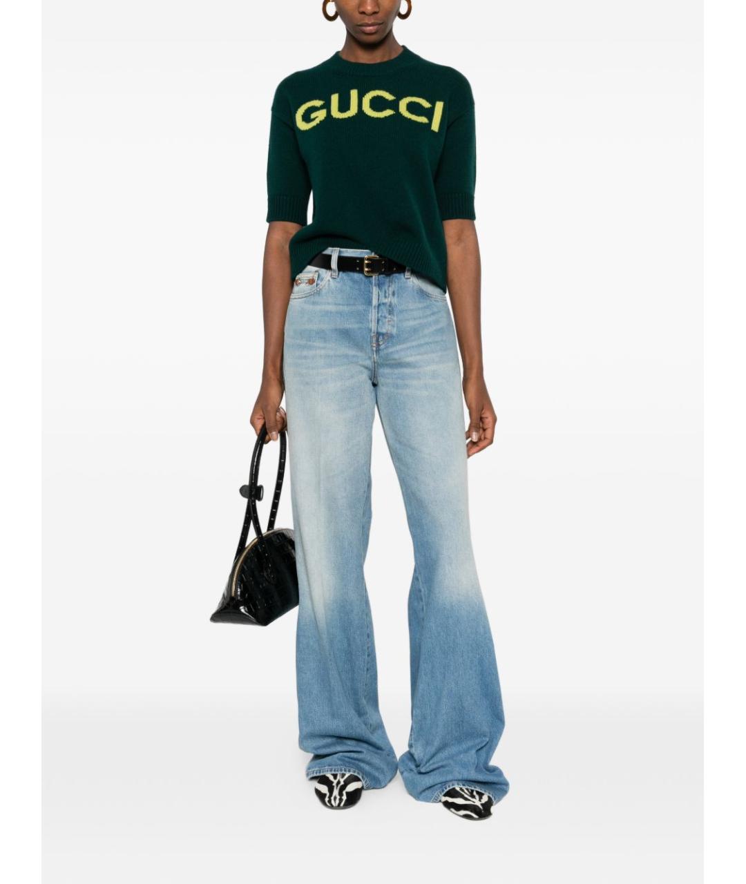 GUCCI Голубые хлопковые джинсы клеш, фото 3