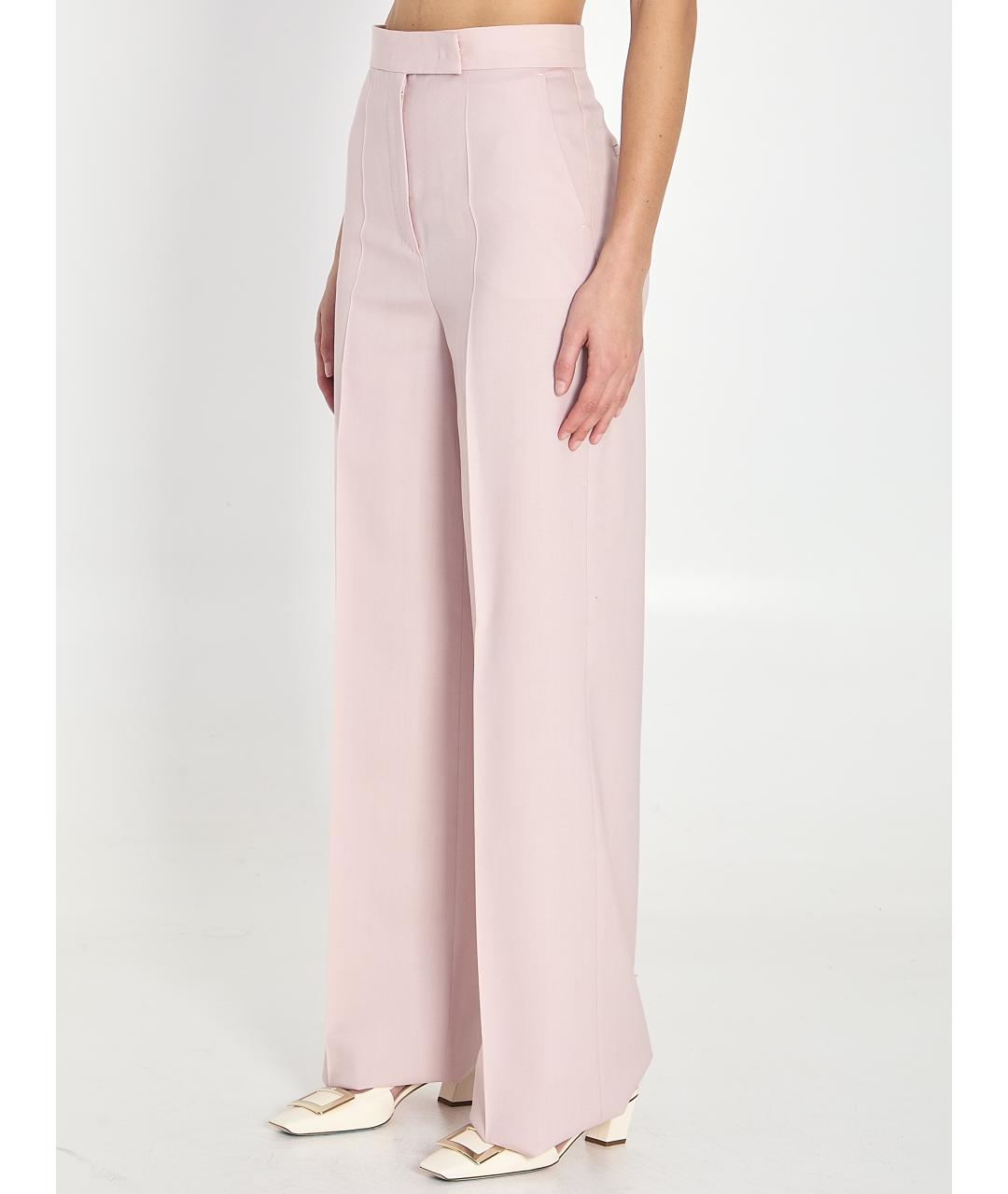 MAX MARA Розовые шерстяные прямые брюки, фото 4