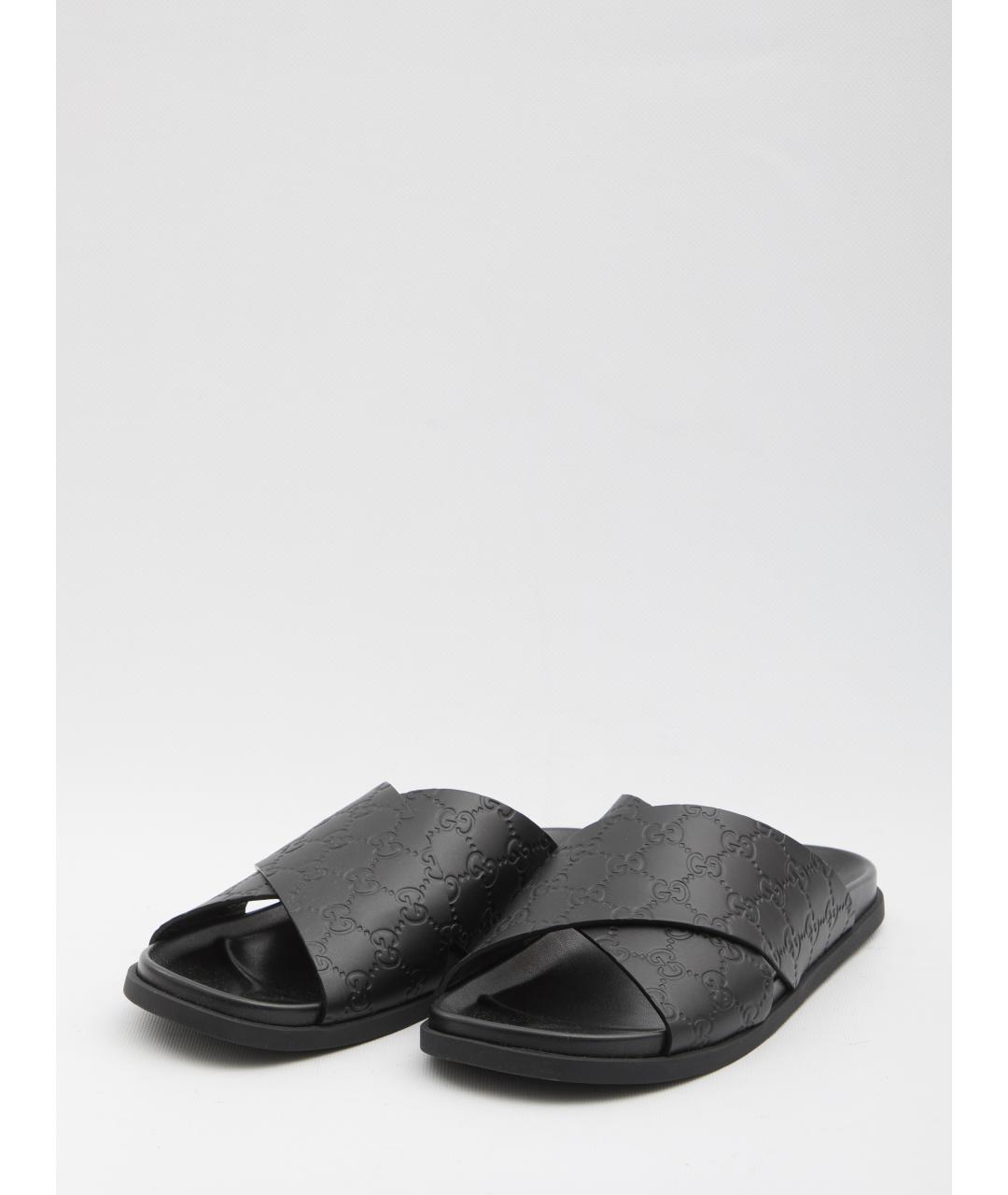 GUCCI Черные кожаные шлепанцы, фото 2